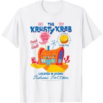 SpongeBob SquarePants Krusty Krab Cartoon Illustration T-Shirt S balta