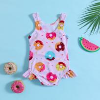 Children's Sleeveless Swimsuit With Donut Print Vest, Onesie Swimsuit For Baby Girls 80 rožinė