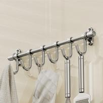 Stainless Steel Kitchen Rail Rack Space Saving Wall Mounted Utensil Hanging Rack with Movable Hooks Utensil Holder