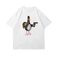 Cartoon Penguin Print Short Sleeve Fashion T Shirt Couple Matching Fit Breathable Casual Top Streetwear Harajuku Clothing Tops S juoda