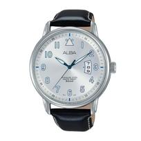 SEIKO ALBA AS9B31X1 Quartz Business Analog Watch with Date and Black Leather Japanese Movement Men's Calendar, Silver, Blue, Strap