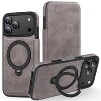 Flip Leather Magnetic Phone Case For iPhone 17 16 15 14 13 12 11 Pro Max Air 16e Plus Magnet Folding Stand Slot Card Wallet iPhone 15 pilka spalva