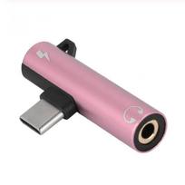 1Pcs Mini 2 in 1 Type-C to 3.5mm Jack Adapter 90° Elbow Design Jack and Charging Adapter USB Type-C to 3.5mm Jack Splitter rožinė