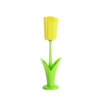 1PC Tulip Shape Long Handle Mug Cleaning Brush with Base Removable Sponge Replacement Head Mug Brush Mug Washers geltona