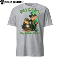 Unisex Short-Sleeve T-Shirt Mens Womens Tees Top: Bitcoin Leprechaun - My New Gold - Green Tee S