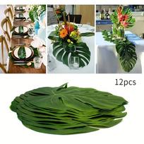 12Pcs Artificial Tropical Palm Leaves Safari Jungle Decora Hawaiian Luau Party Leaf Home Table Decor Wedding Birthday Supplies (as the picture,L)