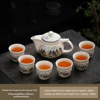 Landscape Painting Teapot Cup Panda Drawing Single Pot 1 Pot 6 Cups Blue & White Porcelain Teapot Household Tea Set with Filter