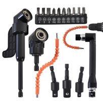 Premium-Heavy-Duty CR-V Steel 17Pcs Drill Bit Set 90°& 105° Right Angle Attachments, Flexible Bendable Extension juoda