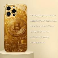 Gold Bitcoin pattern electroplated glass phone case suitable for iPhone 17 16 15 14 13 12 11 Pro/Max/Plus shockproof back cover iPhone 15Plus