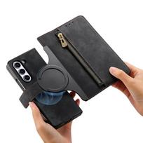 Magnetinis 2 viename nuimamas atverčiamas kortelių piniginės dėklas Magsafe Samsung Galaxy Z Fold 7 6 5 4 3 užtrauktukas kortelių lizdas odinis dėklas For Galaxy Z Fold 7 juoda