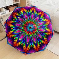 Automatic Folding Umbrella with Vibrant Mandala Design - Portable Collapsible 8-Rib Durable Canopy, Auto Open/Close, Compact T