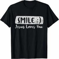 Vintage Smile Loves You Jesus Religious Faith  Gift T-Shirt S įvairiaspalvis
