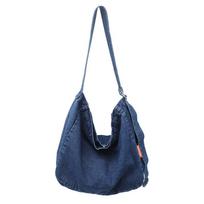 Trendy Japanese style Denim Messenger Bag - Soft Unisex Shoulder Backpack for Students & Couples tamsiai mėlyna spalva