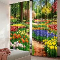 2 Panels Tulip Garden Curta Spring Flower Landscape Printed Drapes Polyester Living Room Bedroom Home Decor 53x116CM&2 panels
