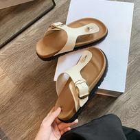 Fashion 2024 Summer Women's Cork Flip Flops Slippers PU Leather Flats Sandals For Women Retro Fashion Garden Mule Clog Slides Cork Shoes 40 chaki