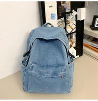 Backpack Women'S Lazy Wind Pendant School Bag Retro Denim Bag Large Capacity Student Backpack Literary Mori Bag tamsiai mėlyna spalva