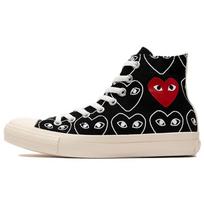 Converse CDG X  Chuck Taylor All Star Multi-Heart All Over Print Casual Comfortable High Top Canvas Shoes Unisex Sneakers Black White 168982C 39.5