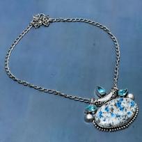 K2 Azurite, Topaz Gemstone 925 Sterling Silver Gift Jewelry Necklace 18