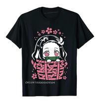 Cute Art Nezuko Demon Slayer Premium Cotton Tops Tees For Men Vintage Top T-Shirts Tight Faddish S juoda
