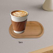 5 pieces Bamboo Oval Serving Tray Sturdy Platter Cup Coaster for Home Living Room oval