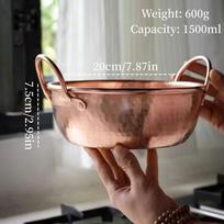 Vintage Copper Pot,Camping Food Pot Cooking Utensil Simmering and Pasta Stewing,Handcrafted Hammer Texture 20 cm Handheld Pot