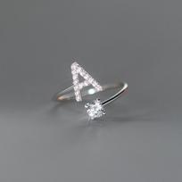 Cirkonio raidės A-Z žiedas moterims Metalinis reguliuojamo atidarymo žiedas Vardas raidė Moteriška vestuvinė dovana anillos mujer Resizable