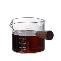 70/75/150ML Dviejų snapelių medine rankena kavos puodelis karščiui atsparus daugiafunkcis skaidrus su skalėmis pieno kavos matavimo puodelis namams B