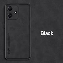 Prabangus PU odos telefono dėklas Poco M6 Pro 5G, skirtas Xiaomi Redmi 12 5G, galinis dangtelis, silikoninis smūgiams atsparus, pilnos apsaugos coque For Redmi 12 5G juoda