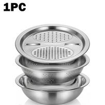 3in1 Stainless Steel Kitchen Set  Vegetable Washing Basin Potato Slicer Multifunctional Filter and Versatile Food Prep Tool