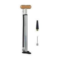 Aluminum Alloy Silvery Portable Bicycle Manual Air Pump 150 PSI with Quick Switch Nozzle for Road/MTB Bike with Wooden Handle 800PA-22-VM