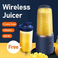 2 Cups Portable Fruit Juicer Blender 6 Blade Juice Mixer Mini Ice Blender USB Charging Wireless Juice Extractor Blender Tumbler Portable Blue 400L