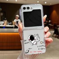 Cute Astronaut Pattern Metal Buckle Phone Case For Samsung Galaxy Z Flip 6 5 4 3 Flip6 Flip5 Flip4 Folding Soft Silicone Cover Galaxy Z Flip5