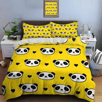 Cute Panda Heads With Black Hearts Pattern Duvet Cover Set Digital Print Polyester Bedding With Zipper Closur For Kids Gifts EU Twin 135X200cm&set