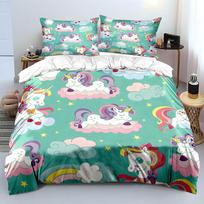 Dreamy Unicorns With Cloud Background Bedding Set 1 Duvet Cover 2 Pillowcases For Adult And Children Luxury Gift Full Size EU Twin 135X200cm&set