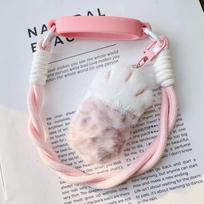 Cute Plush Cat Paw Tumbler Handle Strap Accessories For Thermos For Stanley Cup 30 40oz Kawaii Water Bottle Carrier Sling Holder rožinė