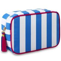 Large Striped Travel Toiletry Bag Tassel Zipper Pouch Multifuctional Portable Cosmetic Bag  Work White Dark Blue