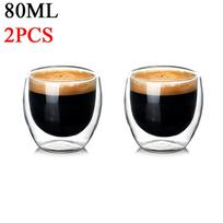 2-6 vnt. 80 ml dvigubos sienelės izoliuotas stiklinis puodelis Aukšto boro silikatinio stiklo kavos, pieno, arbatos puodelis Restorano, namų gėrimų indas Dovana Ships within 24 hour