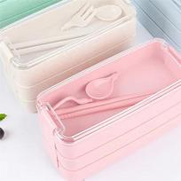 ABBY-Three-Layer Lunch Box Bento Box Outdoor Lunch Box Microwaveable With Fork & Spoon rožinė