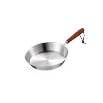 304 Stainless Steel Frying Pan with Seamless Brushed Finish and Cool Touch Wooden Handle for Effortless Cooking raudona
