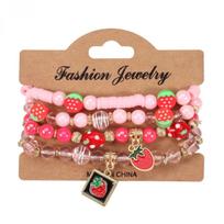 Fruit Strawberry Bracelet: Multi-layered Polymer Clay Stretch Bracelet for Girls