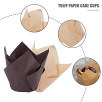 ABBY-200Pcs Tulip Cupcake Baking Cups, Muffin Baking Liners Holders, Rustic Cupcake Wrapper, Brown, White And Nature Color