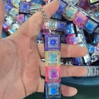 DIY LED Keyboard Fidget Keychain 9 Keys Clicker Button Stress Relief Key Chain for Adult Office Desk Finger Exercise Keycap