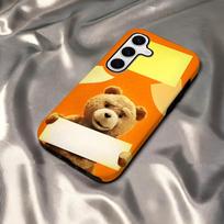 Cartoon Teddy Bear Phone Case For Samsung S25 Ultra S21 S22 S23 FE S24 Plus A56 A36 A16 Glossy 2 In 1 Cover SamsungS24Ultra