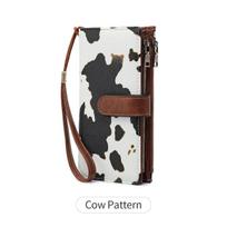 Women’s RFID Blocking Long Wallet Cow Print Wristlet Clutch Large Capacity Phone Wallet Double Zipper Card Holder Coin Purse Leather Organizer Wallet