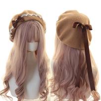 Warm Lolita Beret Sweet Painter Hat Decorate Girl Lace Bow Hat  Female chaki