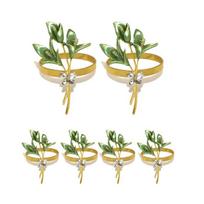ABBY-6PCS Gold Lily Napkin Rings Metal Napkin Ring Holders For Wedding Party Holiday Banquet Christmas Dinner