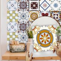 10pcs Bohemian Style Tiles Wall Sticker Kitchen Backsplash Table Bathroom Home Decor Peel & Stick Matte Surface Art Wall Decals 10cmX10cmX10pcs