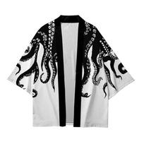 Summer Kimono Octopus Series 3D Printed Cropped Shirt, Robe, Cardigan, Loose Men XXS