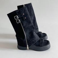 Retro two-wear herringbone toe stacking boots women's 2025 spring new tall Roman sandals trousers boots trendy thick soles 35 juoda