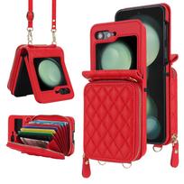 Suitable for Flip7 Mobile Phone Case Fashion Samsung ZFlip6 Crossbody Small Fragrance Style Moto60 Mobile Phone Case Plaid Leather Case Galaxy Z Flip 5